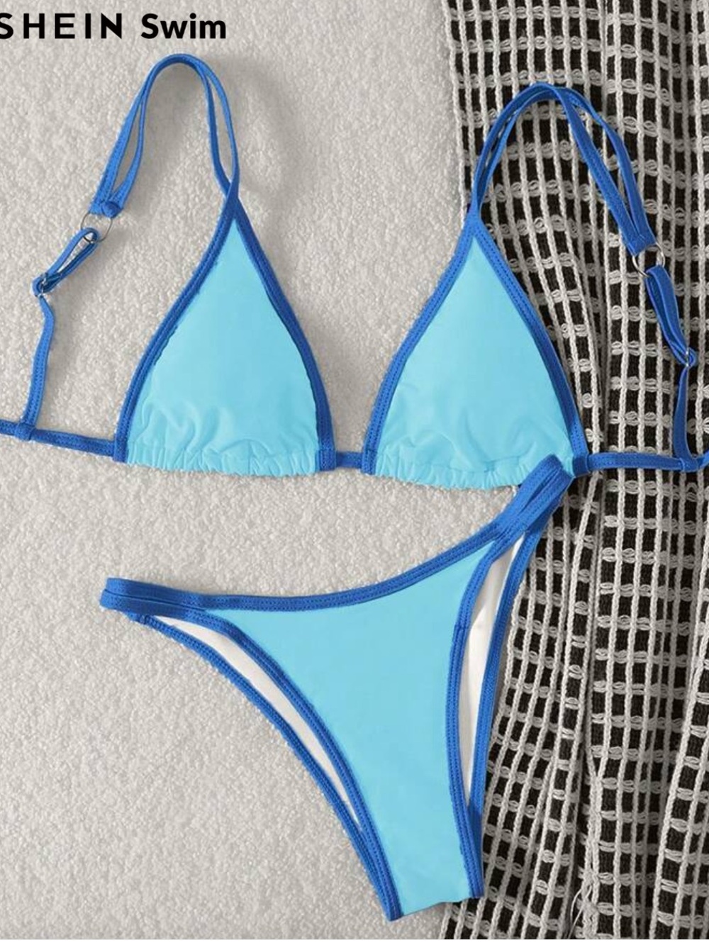 SHEIN Light Blue Bikini Set with Royal Blue Trim